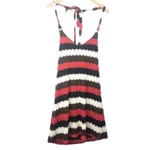 Judith March | Knit Halter Dress Striped 1960s Style Red Black White Medium